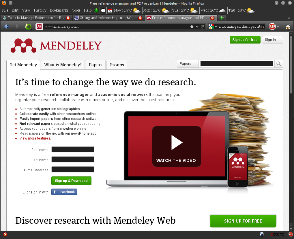 Mendeley front page